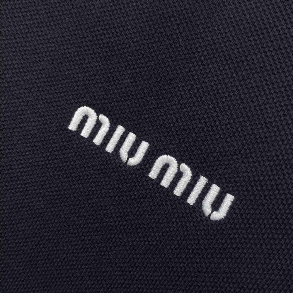 Miu Miu Women's Navy Blue Polo Collar Short-Sleeve T-Shirt - Picture 5 of 7